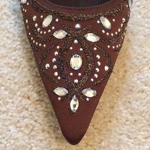 Nina Brown Jeweled Pumps
